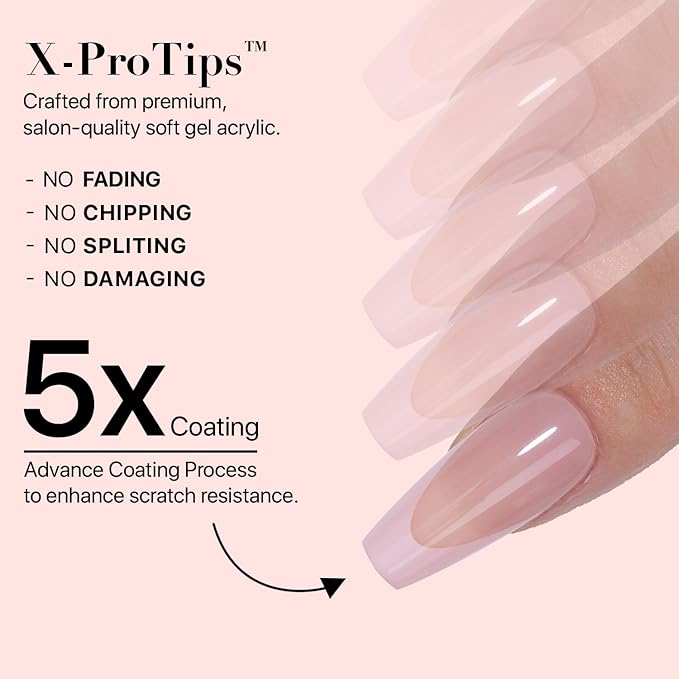 SXC Cosmetics French Tip Press On Nails 150 Pieces in 15 Sizes Ultra Fit with Pre-applied Tip Primer and Base Coat, No Need to File Fake Nails for Nail Art DIY X-Pro Tips (ST120-M Coffin)
