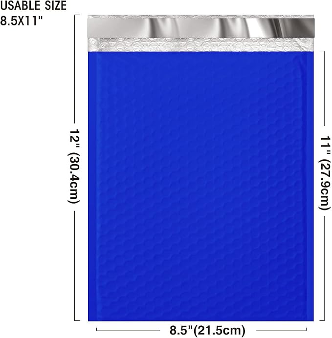 Metronic Bubble Mailers 8.5x12 25 Pack Waterproof Padded Envelopes Usable Size 8.5x11 Self-Seal Adhesive Bubble Mailer for Gifts Packaging, Mailing, Shipping, Small Business, Boutique, Royal Blue