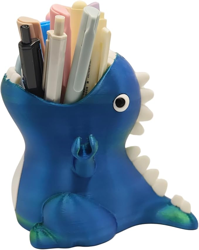 TIME&TRAVE Cute Dinosaur Pen Holder for Desk, Creative Pencil Holder Desk Organizers, Office Supplies Decorations Idea Gift for Women Kids (Blue Green)