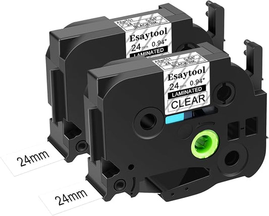 2 X Compatible with P-Touch TZe-151 AZE-151 TZ-151 Black on Clear 24mm 0.94'' Laminated Label Tape Replacement for Ptouch PT-D600 PT-E500 PT-H500 PT-P710BT PT-1400 PT-9200DX Label Maker