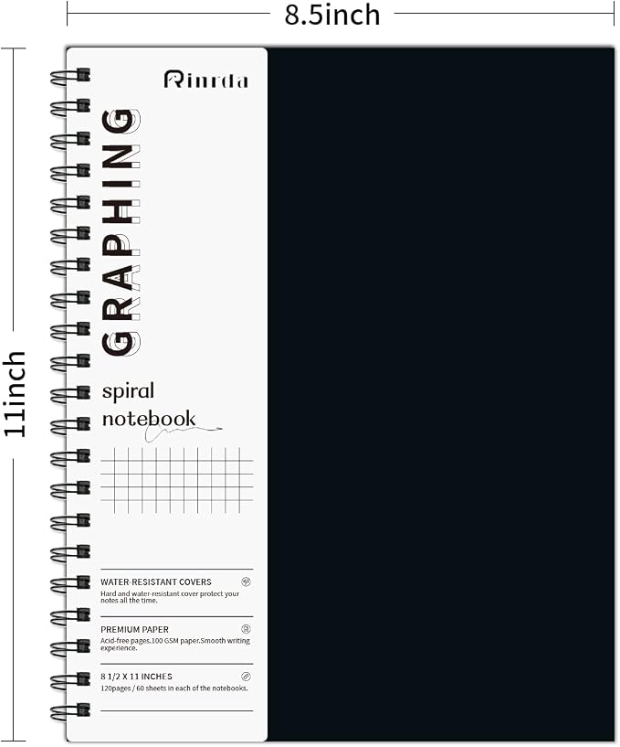Graph Paper Notebook Spiral Notebook 8.5" x 11"-4 Pack Grid Paper Notebook Graph notebook Engineering notebook 120 Pages 100 GSM Thick Graphing Paper Notebook Hardcover Journal for School, | 4 Pack Grid Paper Notebook Graph notebook Engineering noteboo...