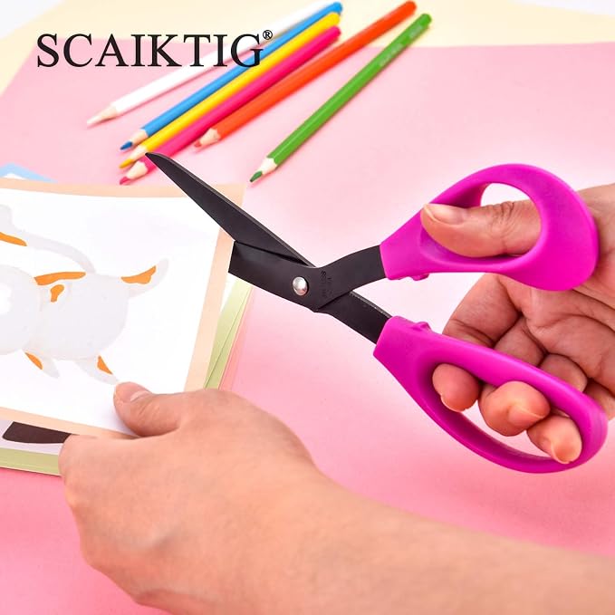 SCAIKTIG 8.5“ Bent Fabric Scissors All Purpose Sharp Heavy Duty, Bent Shears for Sewing Crafting Cutting Clothes, Felt, Leather, Paper Supplies, Pink Handle, Titanium Coating Blades, 2-Pack