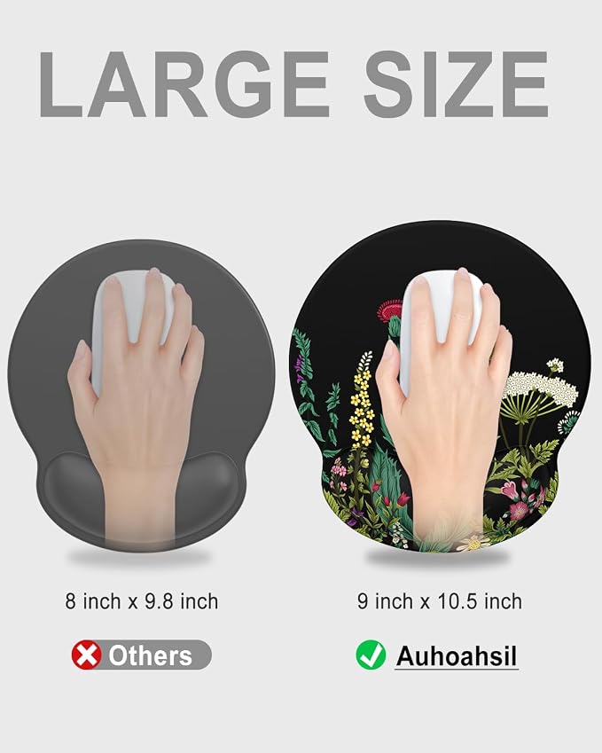 Auhoahsil Ergonomic Mouse Pad with Wrist Rest, Comfortable Silicone Non-Slip Computer Pain Relief Gel Mouse Mat with Wrist Support for Gaming, Work, Office, Women & Men, Cute Pattern, Night Flowers