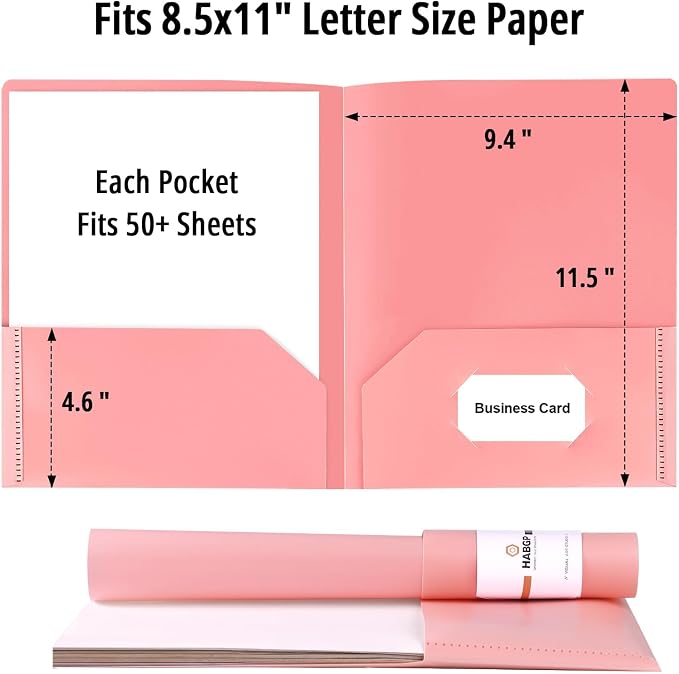 6 Pack Colored File Folders with Pockets, Pastel Pocket Folders, Plastic | Business Card Holder, Decorative, for Documents, Cute Plastic Folders for Filing Cabinet, School, Office, Resume Portfolio