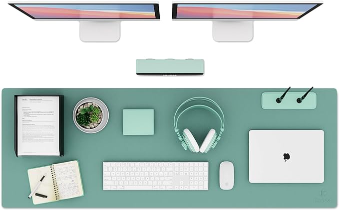K KNODEL Extra Large Desk Mat, Leather Mouse Pad (47.2"x17", Green) | Desk Pad, Keyboard Pad, Computer and Laptop Mat, Desktop Protector and Cover, Writing Pad and Blotter for Home Office