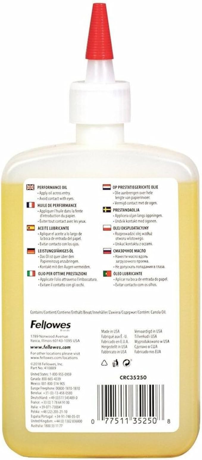 Fellowes Powershred Performance Shredder Oil, 12 Ounces Extended Nozzle Bottle (35250) (Pack of 1)