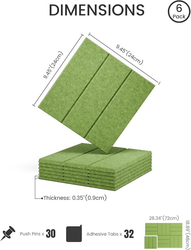 28" x 18" Felt Bulletin Board Tiles, Bold Stripe, Kelly Green | 6-Pack Cork Board Alternative, 30 Adhesive Tabs, Push Pin Board, Wall Decor, Office, Home, Classroom, Dorm