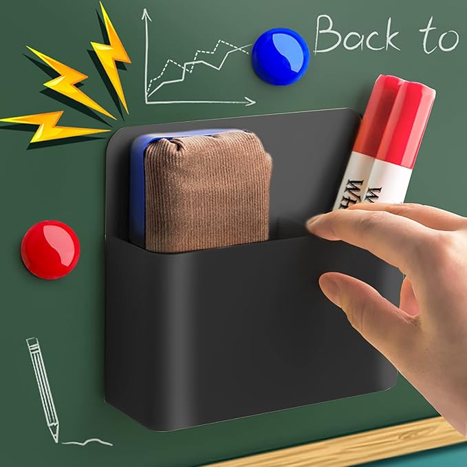 2 Pcs Magnetic Marker Holder Dry Erase Marker Holder Wall Mount Self Adhesive Pen Holder Magnetic Marker Cup Holders for Whiteboard, Fridge, Home Office School (Black