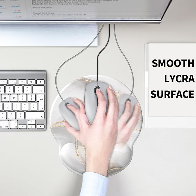 Mouse Pad with Wrist Rest, Comfortable Computer Mousepad with Gel Wrist Support Smooth Surface and Non-Slip PU Base for Pain Relief, Laptop, Office & Home (White Marble)