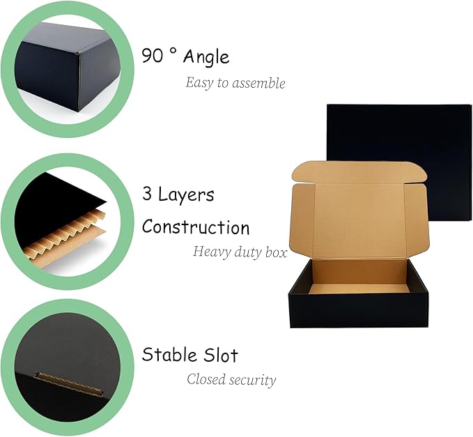 24 Pack 11x9x3 inch Black Shipping Boxes ，Cardboard Packaging Boxes for Mailing Shipping Corrugated Cardboard Boxes for Packaging Small Business Craft Flat Shipping Boxes Empty Gifts Giving Products