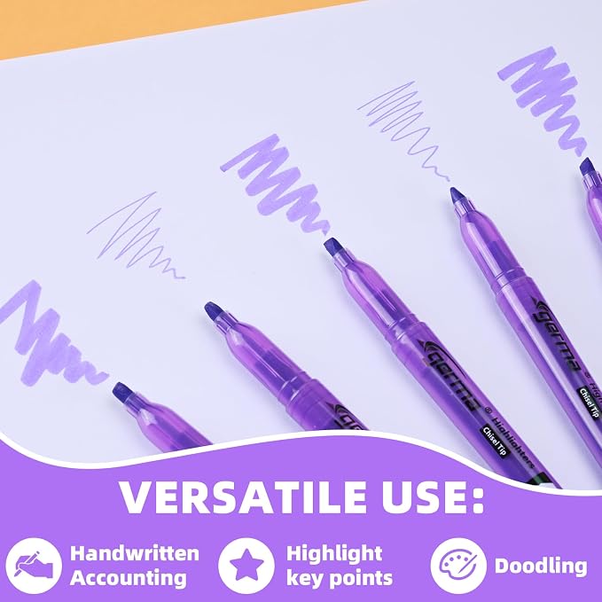 Cgerma Purple Highlighters, 36 Pack, Chisel Tip Highlighter Pack, Quickly Drying, Perfect for Students Kids Adults Classroom, Office, School Supplies