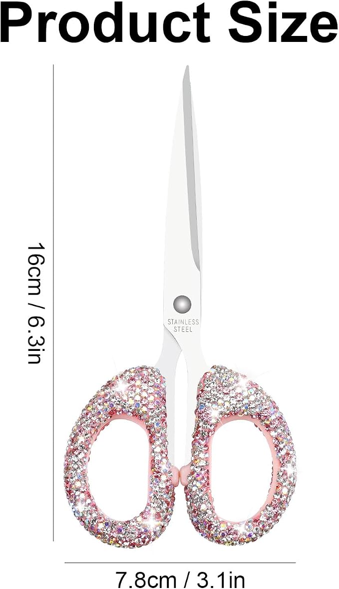 Koqye 6.3-Inch Pink Rhinestone Scissors - Stainless Steel Cute Scissors for Office, Home & Crafting, Decorative Bling Handle Paper Cutting Tool (Pink)