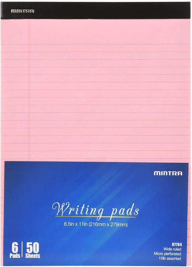Mintra Office Colorful Legal Pads - Includes 2 Blue, 2 Pink, and, 2 Green Writing Pads, Micro Perforated Lined Sheets, Ideal for Professional & Personal Use, 8.5"x11" Wide Ruled, 6 pack Pastel Set 2