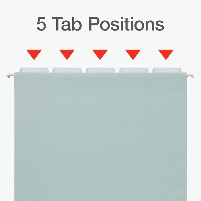 Pendaflex Hanging File Folders, 25 Pack, Letter Size (8.5" x 11"), Assorted Colors: Khaki, Peach, Light Blue, Light Green, 5 Tab Positions, Reinforced, Includes Tabs and Inserts, Durable Hanging Files