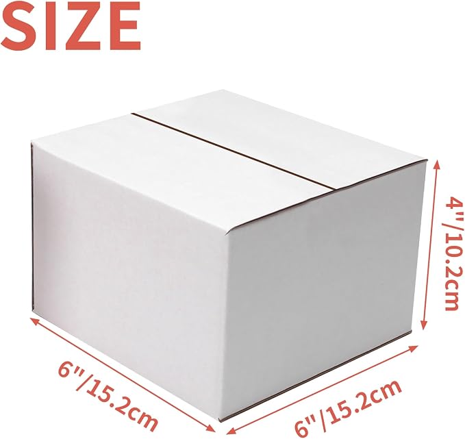 25-Pack Shipping Boxes 6x6x4 Inches, White | Corrugated Cardboard Box for Business Packing, Shipping, and DIY, Easy to Fold and Assemble