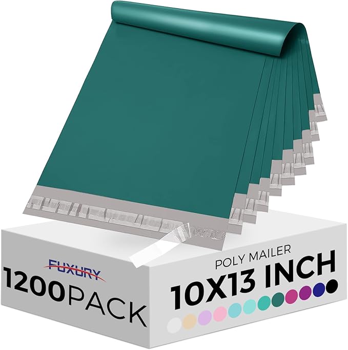 Fuxury 1200 Pcs 10x13 Inch Poly Mailers, Bulk Shipping Bags for Clothing, Strong Adhesive Shipping Envelopes for Small Business Suppliers,Waterproof Mailers Poly Bags Mailing Envelopes,Forest Green