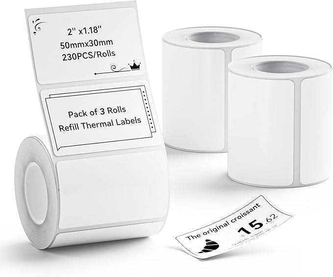 NIIMBOT 3 Rolls Set Label for B1/B21/B3S Label Printer, 1.97'' x 1.18'' (50x30mm),Waterproof Labels for Mason Jar/Barcode/Logo/QR Code (White)