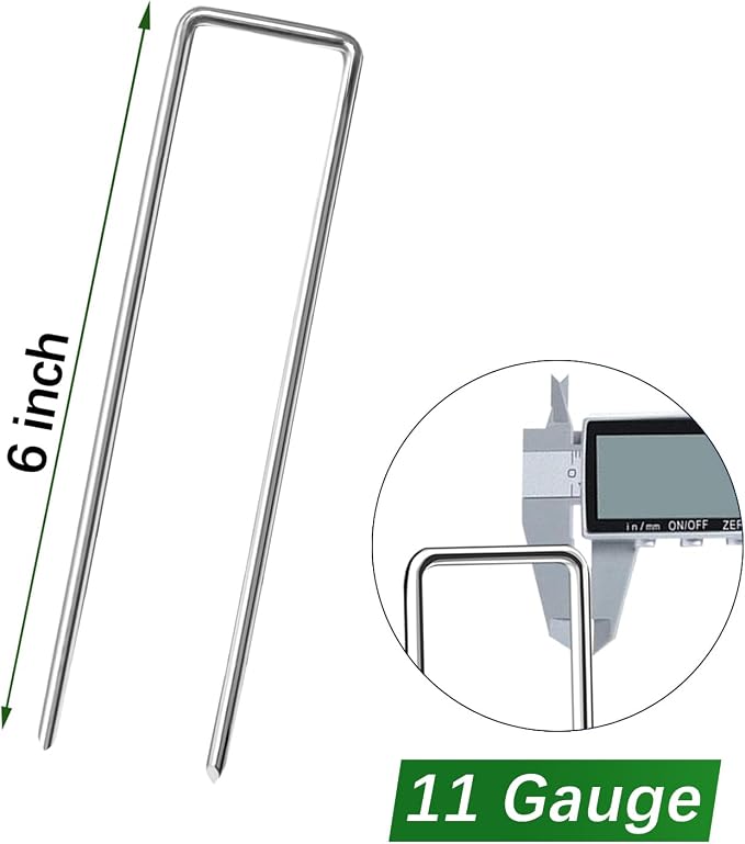 50 Pack Landscape Staples 6 Inch 11 Gauge Garden Stakes | Galvanized Garden Staples Pins Anti-Rust Ground Stakes for Weed Barrier, Irrigation Tubing, Landscaping Fabric, Yard Lawn