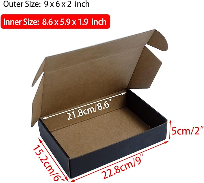 9x6x2 Inches Shipping Boxes Pack of 25, Black Corrugated Cardboard Boxes for Small Bussiness, Packing and Mailing