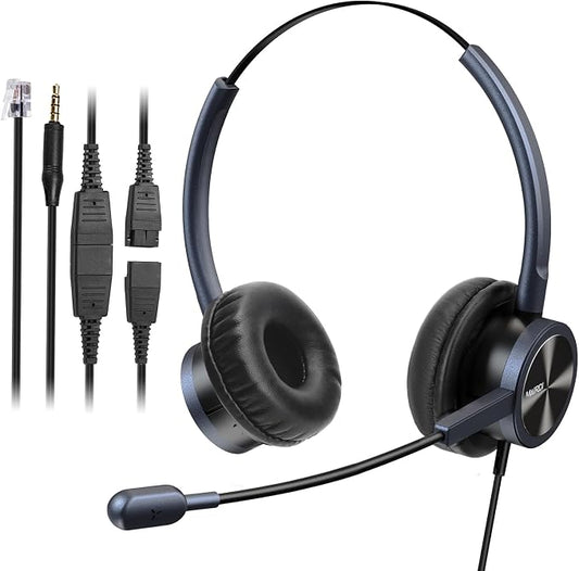 MAIRDI Telephone Headset with Microphone Noise Canceling, Binaural with RJ9 Jack & 3.5mm Connector for Office Call Center Deskphone Cell Phone PC Laptop, Work for Cisco 7941 7965 6941 7861 8811 8961