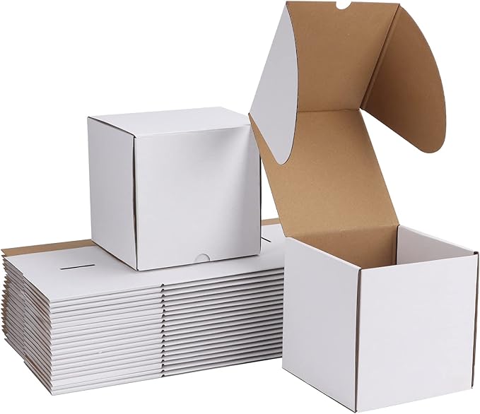 ZBEIVAN 6x6x6 White Shipping Boxes Set of 20, Corrugated Cardboard Mailer Boxes for Packaging Small Business Mailing Gifts
