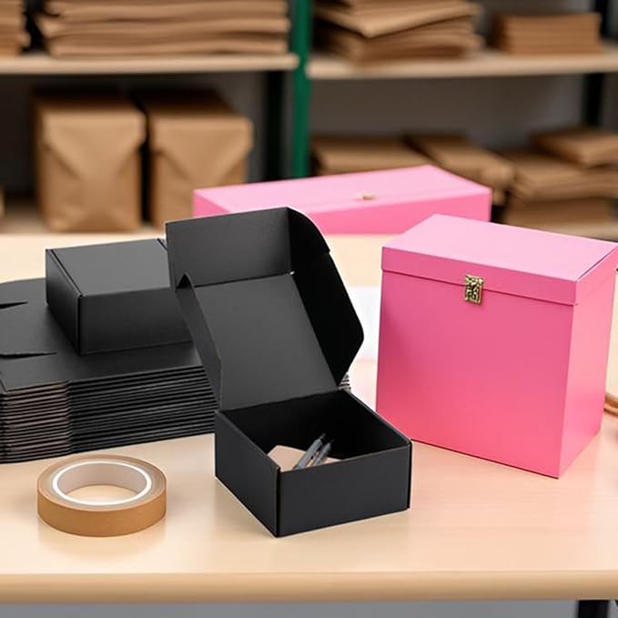 6x6x3 inch Black Shipping Boxes for Small Business- Set of 25 | Sturdy ECT 32 Corrugated Cardboard Mailer Boxes, Easy Assemble for Packaging, Mailing, Gift Giving & Ecommerce Packing