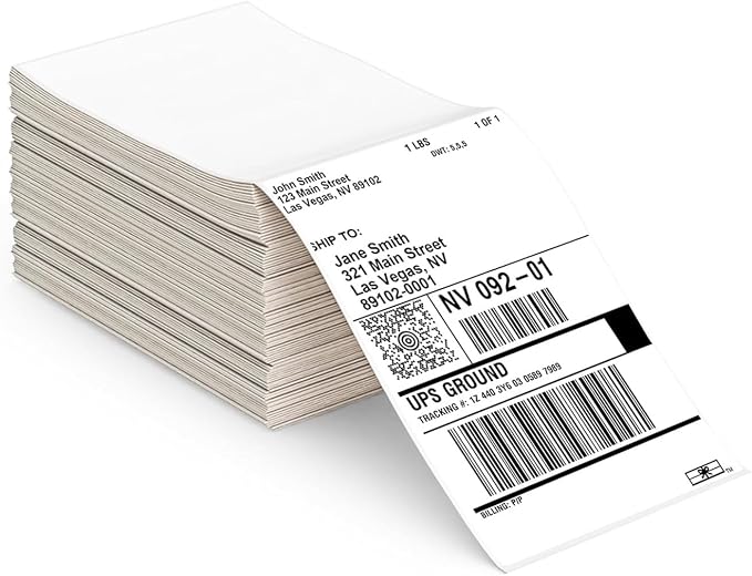 Fanfold 4x6 Direct Thermal Shipping Labels, 500 Pack, Perforated | compatible with Rollo, MUNBYN, Zebra, JADENS thermal printers, perforated, strong adhesive, no ink or toner needed