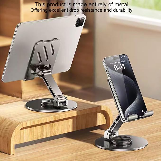 Cell Phone Stand 2 Pack,Angle Height Adjustable Cell Phone Holder for Desk,Foldable Desktop Phone Holder Cradle Dock with Silicon Pad Compatible with All Mobile Phones (Dark Gray)