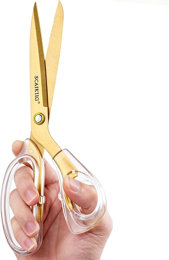 SCAIKTIG 9" Acrylic Scissors, Office Scissors for Desk Gold, Clear Comfort-Grip Handles and Titanium Coated Blades, Sharp Scissors all Purpose Heavy Duty for Sewing, Art, Craft, School, Home Supplies