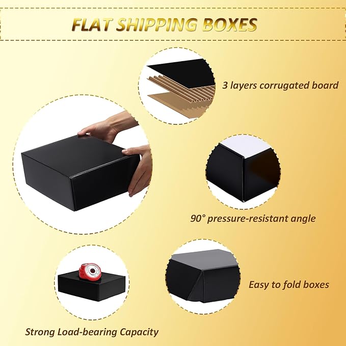 HORLIMER 12x9x4 inches Shipping Boxes Set of 20, Black Medium Corrugated Cardboard Gift Mailer Box