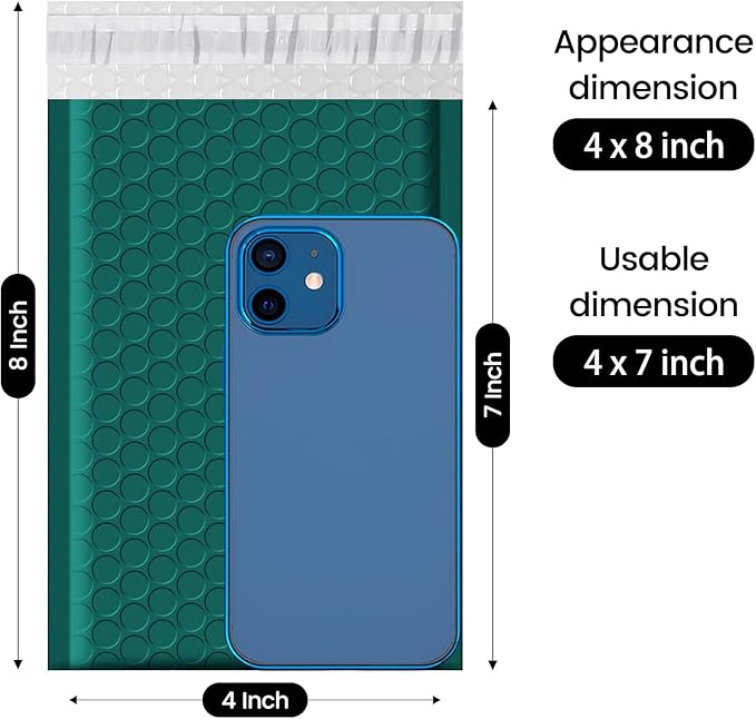 Fuxury Bubble Mailers 4x8" 800 Pack Forest Green Bubble Mailer Bulk | Usable Size 4x7" Padded Envelopes Waterproof Shipping Envelopes Padded Mailers for Small Business Mailing #000