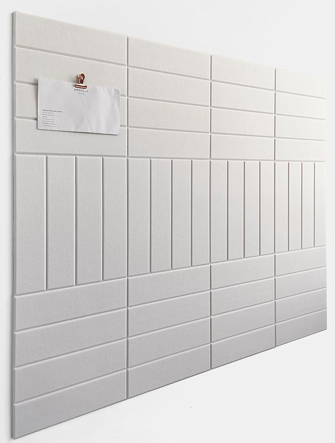White Felt Bulletin Board Tiles | Modern Cork Board Alternative | Large Cork Boards for Walls | Aesthetic Felt Wall Panels for Office & Home Decor | Pin Board & Photo Board (12-Pack) | White