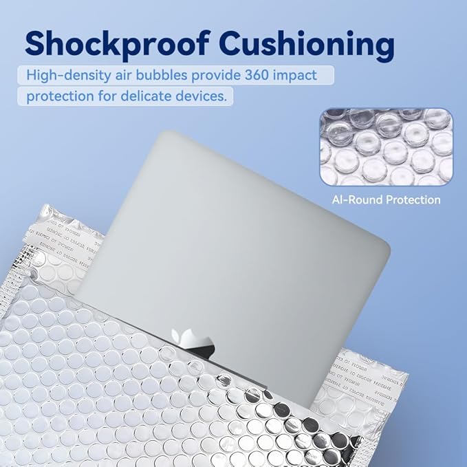 Koja Insulated 50-Pack Thermal Metallic Foil Padded Bubble Mailers 20 X 24 Inches Waterproof Metallic Envelopes Cold Shipping Bags for Frozen Food, Ice Pack Delivery, Perishable Items - Thick 180 GPS.
