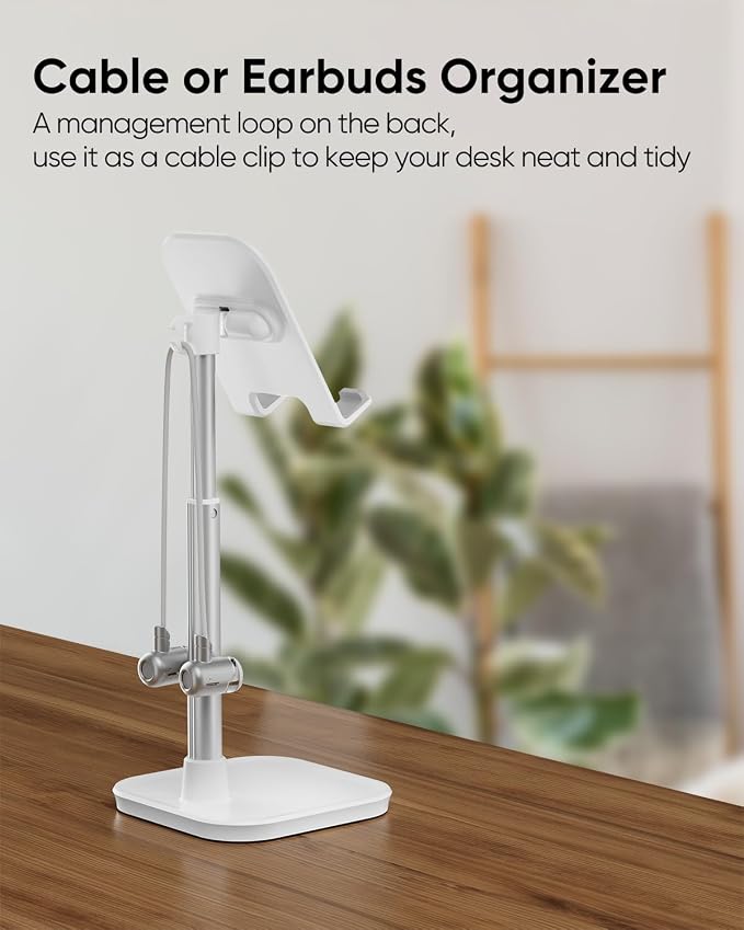 Cell Phone Stand, Phone Holder for Desk, Office Desktop iPhone Stand | Eye Level View, Reduce Neck & Back Strain, Height & Angle Adjustable, Hands-Free Video Chat, Accessories for 4-10" Smartphone
