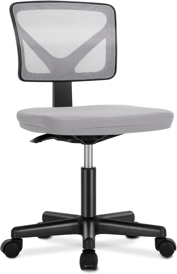 DUMOS Armless Desk Chairs, Small Home Office Mesh Chairs | Ergonomic Adjustable Mid Back, Swivel Rolling Task, Computer Work Vanity Small Spaces, Dark Grey