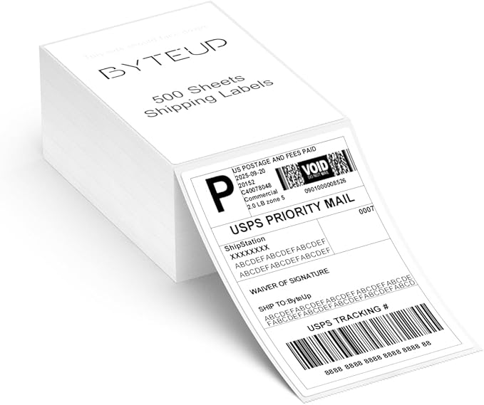 4x6 Direct Thermal Shipping Labels, 500 Fanfold Labels, Strong Adhesive Shipping Label Paper, Water Oil Scratch Resistant, BPA & BPS Free, FSC Certified, for Most Direct Thermal Printers.