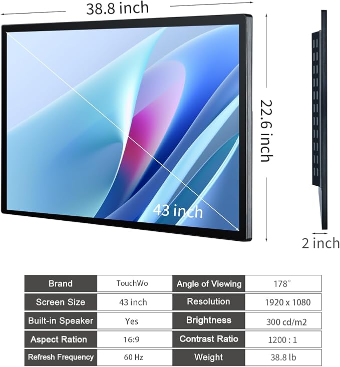 43 inch Interactive Touchscreen Monitor, Smart Board with 16:9 Display 1080P, Win-10 Electronic Whiteboard Touchscreen PC for Office and Classroom, Core i5 RAM 4G & ROM 128G