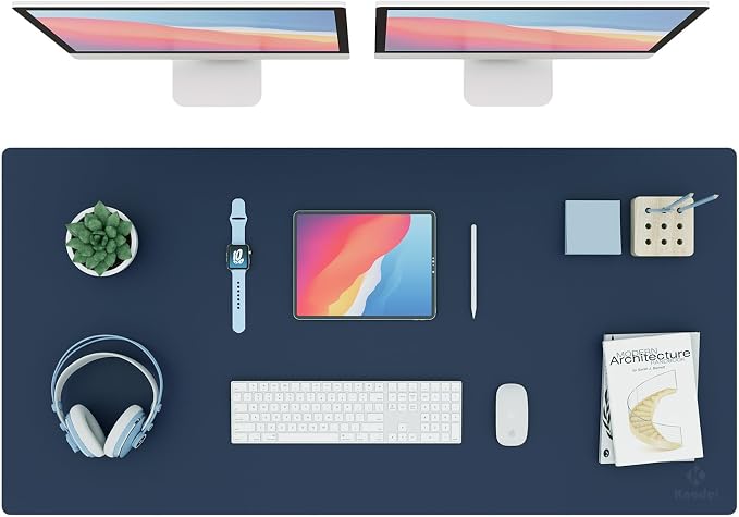 K KNODEL Extra Large Desk Mat, Leather Mouse Pad (47.2"x23.6", Dark Blue) | Desk Pad, Keyboard Pad, Computer and Laptop Mat, Desktop Protector and Cover, Writing Pad and Blotter for Home Office