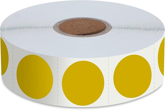 1500 PCS Gold Round Color Coding Circle Dots Inventory Stickers Labels with Perforation Line in Roll (Each Measures 1" in Diameter)