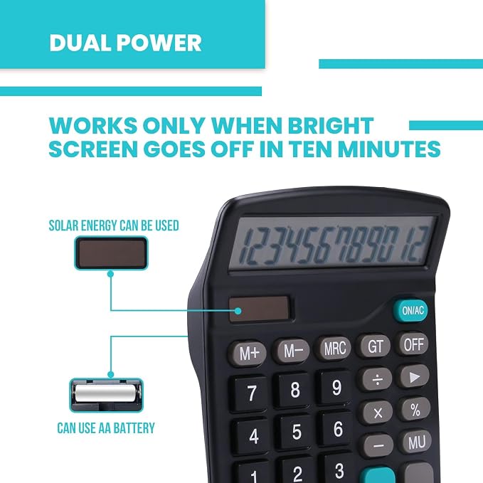 LICHAMP Desk Calculators with Big Buttons and Large Display, Office Desktop Calculator Basic 12 Digit with Solar Power and AA Battery (Included), 6 Bulk Pack (Pack of 2)