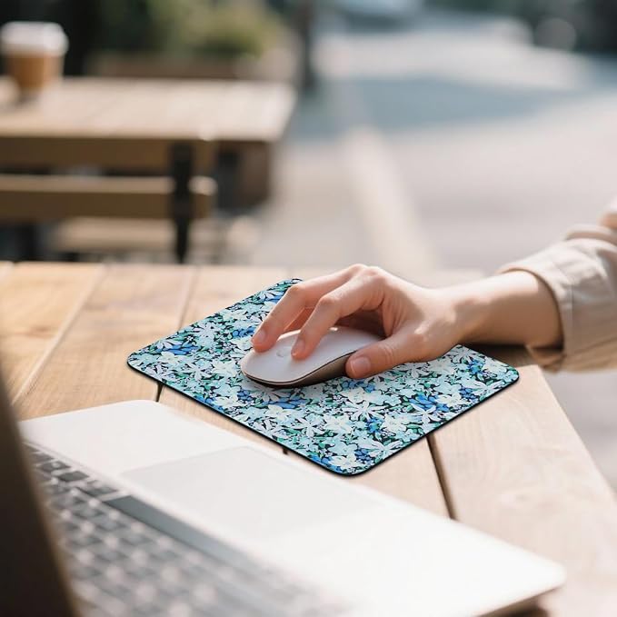 Mouse Pad for Desk with Stitched Edge, Premium Cute Washable Mouse Pads. Computer Mousepad with Non-Slip Rubber Base, Mousepads for Laptop, 9.25x7.75x0.12 inch (Indigo Blooms)