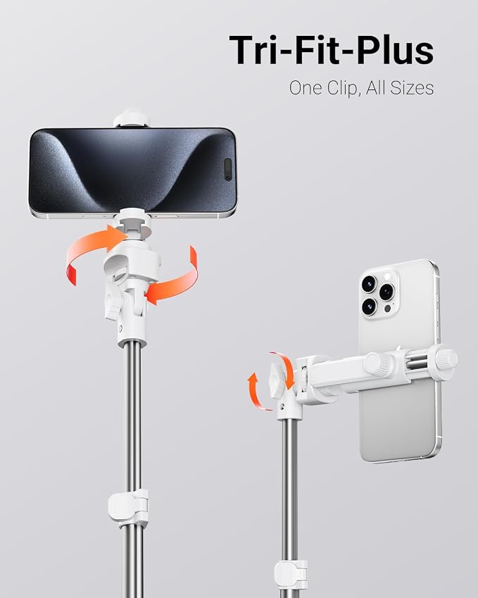 VIMOSE 66" Phone Tripod, Tripod for iPhone with Remote & Phone Stand | Extendable Cell Phone Tripod for Video Recording, Ultimate Tripod & Monopod Accessories for iPhone/Android, Monza White