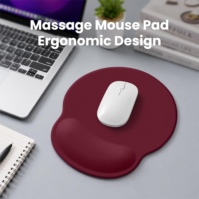 Mouse pad with Wrist Rest,Relieving Pain Memory Foam Computer pad, Ergonomic Desktop Mouse, Silicone Material Mouse pad, with Non-Slip PU Base (red)