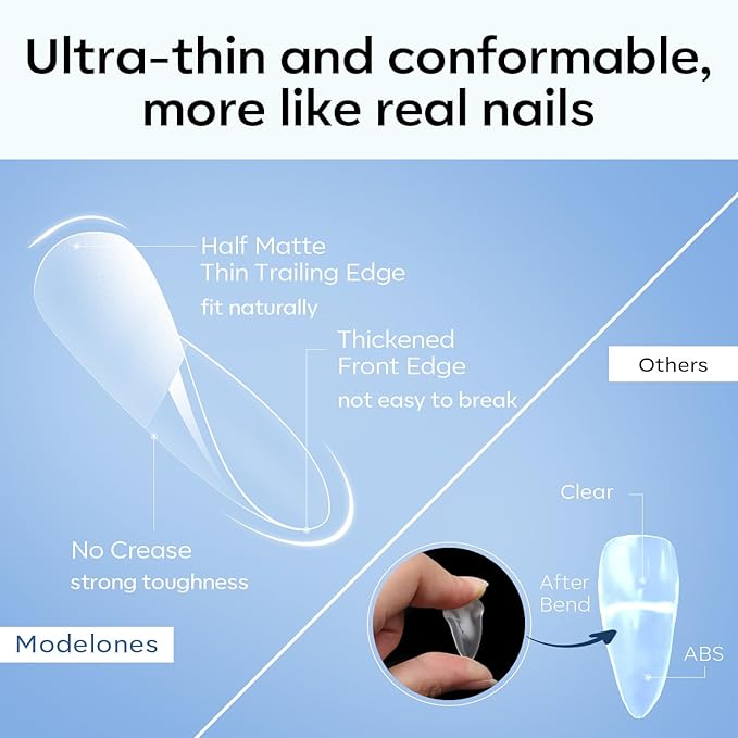 modelones X Nail Gel Kit Kit Short Almond, Solid Nail Glue Gel with Portable U V Lamp 216Pcs 12Sizes Pre-Etched Press ons Fake Acrylic Extension Kit DIY Salon Gift for Women