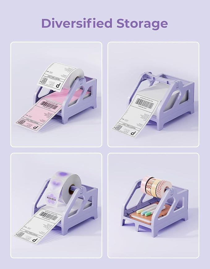 MUNBYN Label Holder for Rolls and Fan-Fold Labels, Purple | Thermal Sticker Roll Holder, Desktop Thermal Printer, Shipping Supplies Industrial Paper