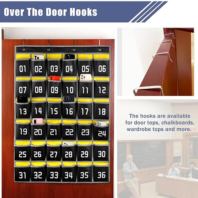 Loghot 36 Numbered Pockets Classroom Pocket Chart for Cell Phone Holder | Wall Door Hanging Pocket Organizer for Phone Calculator Holder, Phone Pouch for School Classroom & Office Phone Management