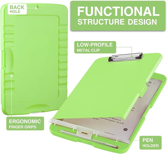 Sooez Clipboard with Storage, Clip Board 8.5 x 11 with Pen Holder, Plastic Organization Case Box for Letter Legal A4 Size Paper, Low Profile Clip, Nurses Teachers Must Haves, School & Office Supplies
