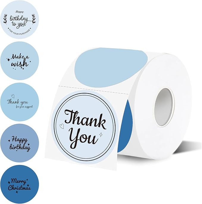 2 inch Round Thermal Label,Blue Circle Thermal Sticker Labels for Business and Home,Direct Thermal Printer Label for DIY Logo Design,Thanks Card,500 Labels/1 Roll