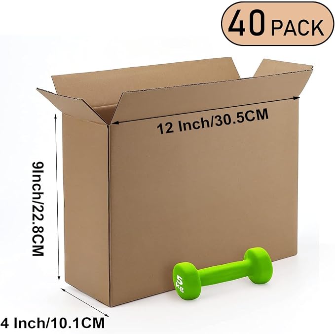 12x9x4 Shipping Boxes Set of 40, Brown Kraft Corrugated Cardboard Small Boxes Mailers for Business Packaging Box