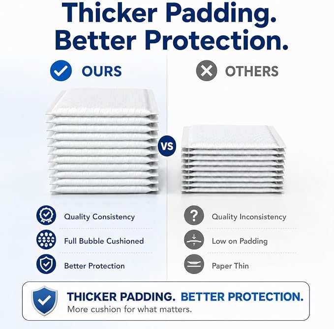 Metronic Bubble Mailer 8.5X12" White 100 Pack Waterproof Padded Envelopes | Usable Size 8.5x11 Self-Seal Bubble Mailers Cushioning Bubble Envelopes for Shipping, Jewelry Makeup Supplies, Packaging Bulk
